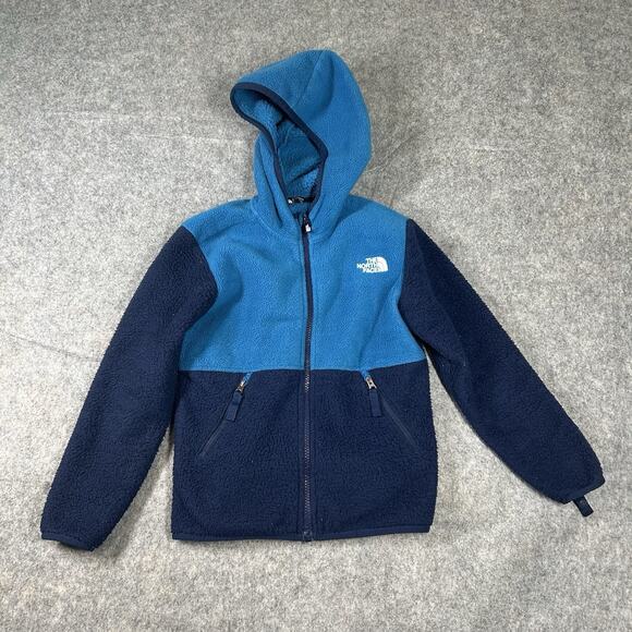 The North face Jacket Boys XS Full Zip Blue Fleece Hoodie Outdoor Winter - Picture 1 of 10